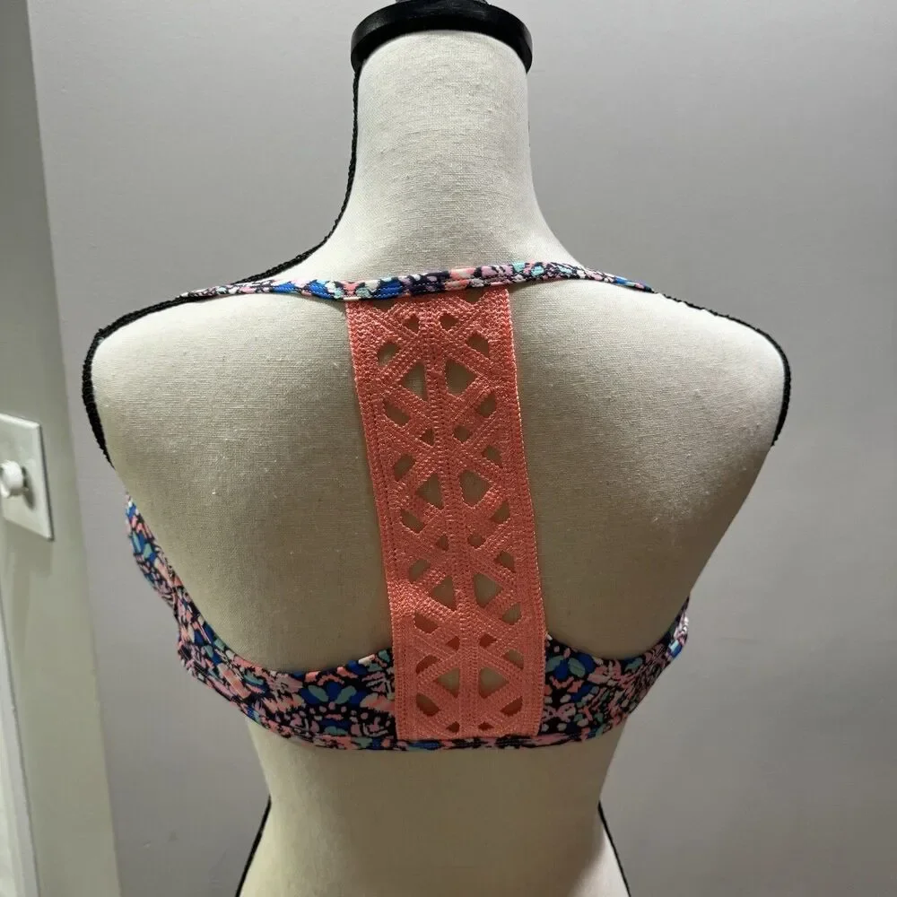 AERIE Womens Size 32B Tribal Pattern Racerback Bikini Top Coral Wired